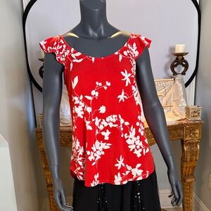 Floral Red and White Women's Top